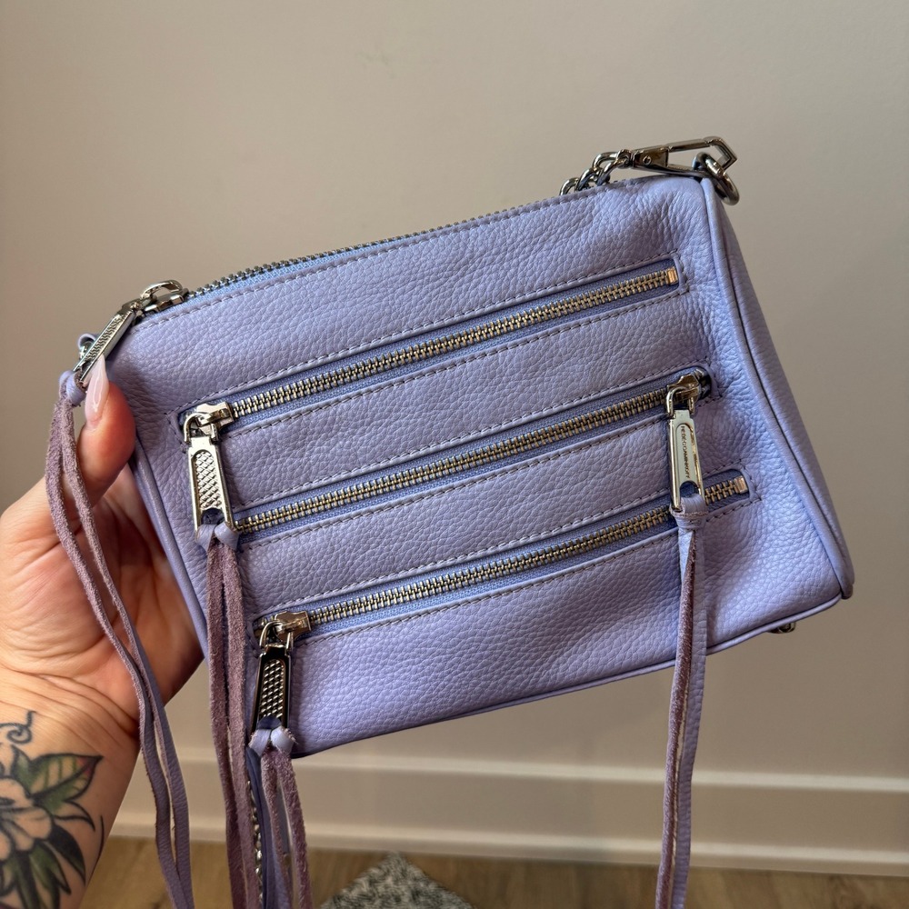 Rebecca Minkoff Mini 5 Zip Lavender Purple Pebbled Leather Crossbody Bag Silver